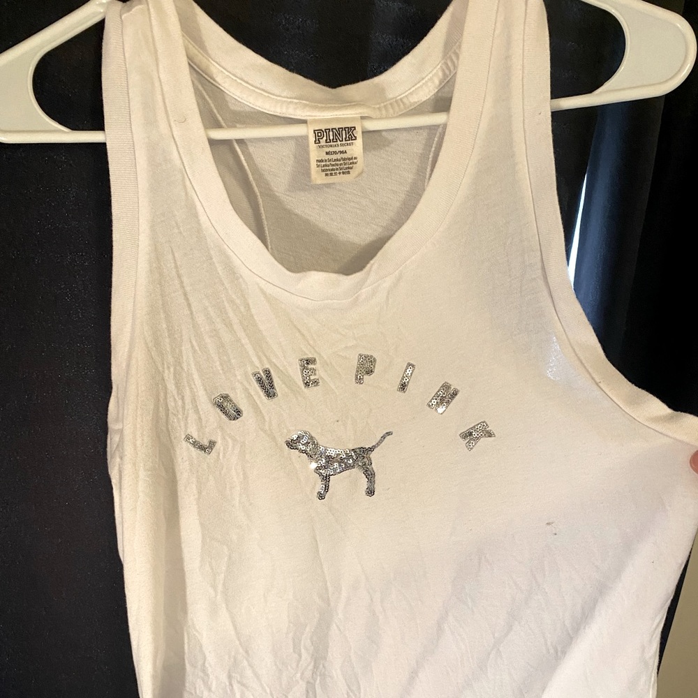 PINK white tank size medium